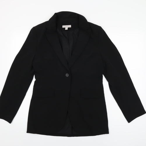 H&M Womens Black Polyester Jacket Suit Jacket Size 8