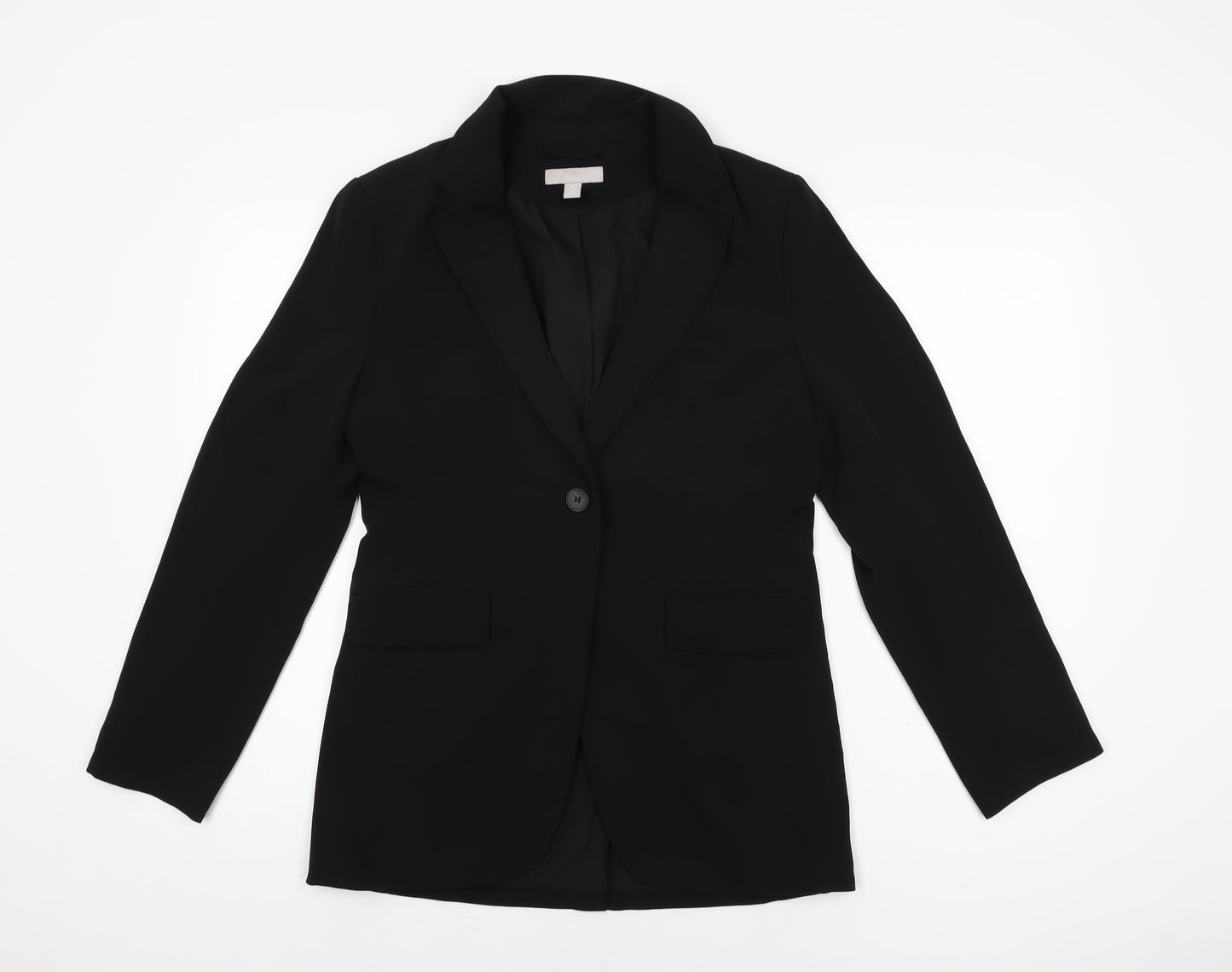 H&M Womens Black Polyester Jacket Suit Jacket Size 8