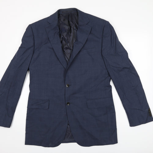 Marks and Spencer Mens Blue Geometric Wool Jacket Suit Jacket Size 40 Regular