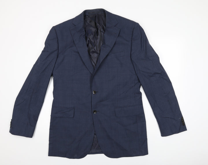 Marks and Spencer Mens Blue Geometric Wool Jacket Suit Jacket Size 40 Regular
