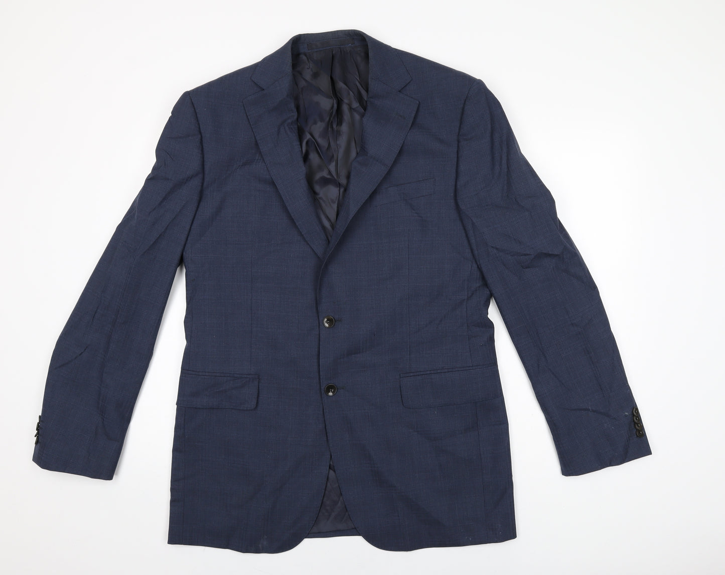 Marks and Spencer Mens Blue Geometric Wool Jacket Suit Jacket Size 40 Regular