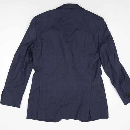 Marks and Spencer Mens Blue Geometric Wool Jacket Suit Jacket Size 40 Regular