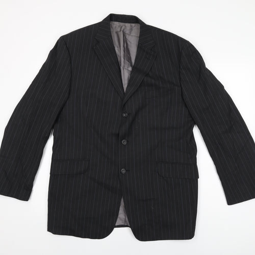 Marks and Spencer Mens Black Striped Wool Jacket Suit Jacket Size 42 Regular