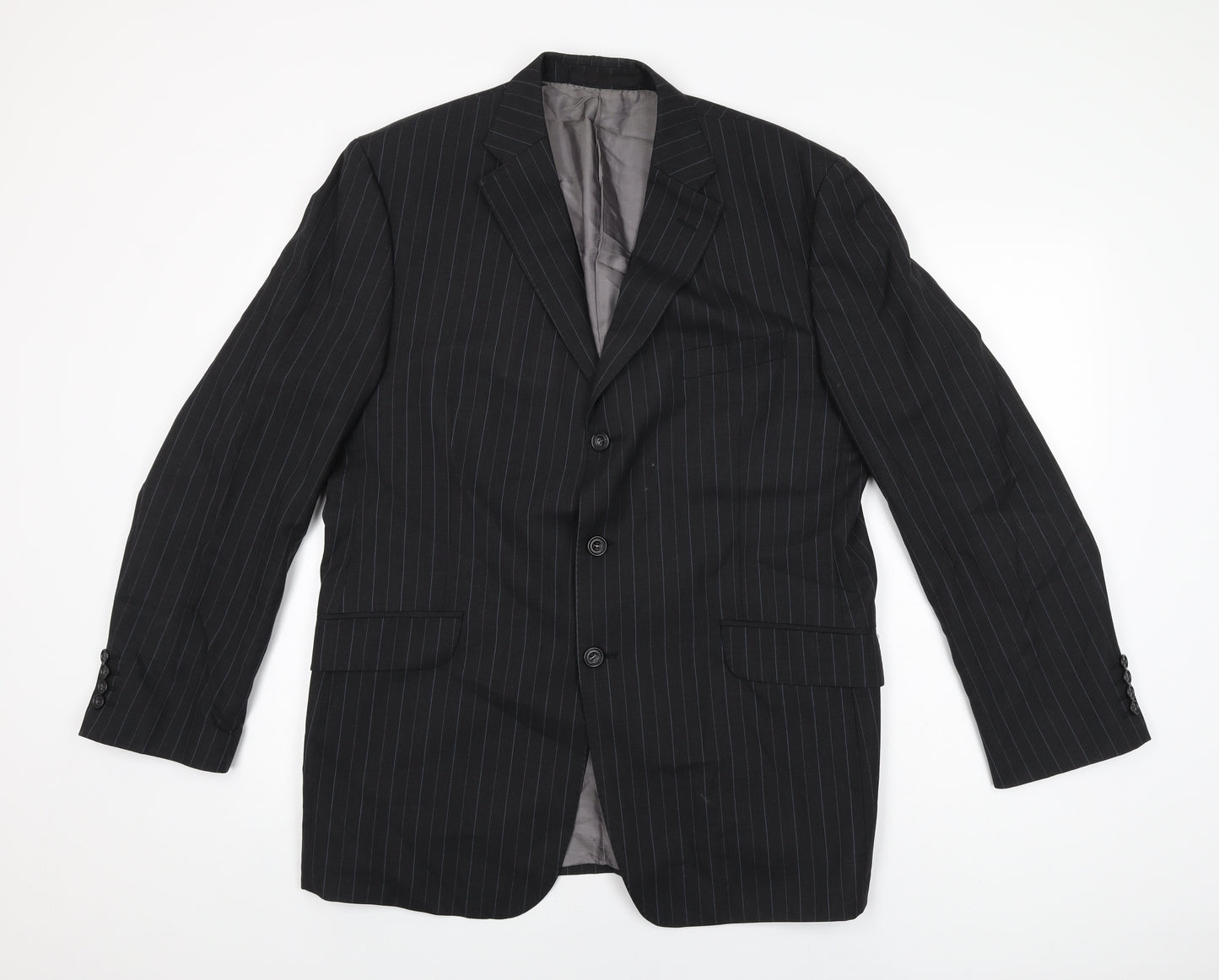 Marks and Spencer Mens Black Striped Wool Jacket Suit Jacket Size 42 Regular