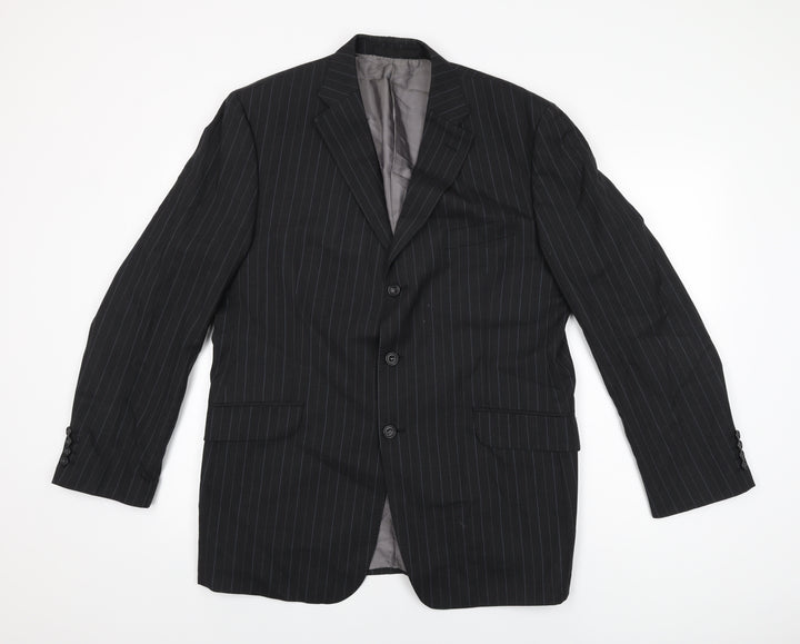Marks and Spencer Mens Black Striped Wool Jacket Suit Jacket Size 42 Regular