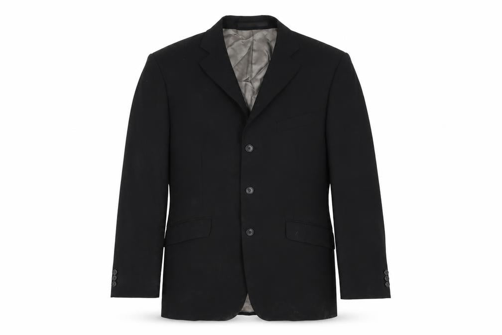 Front view of Marks & Spencer men’s black polyester jacket suit jacket, size 40, regular
