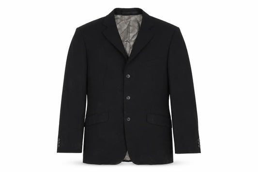 Front view of Marks & Spencer men’s black polyester jacket suit jacket, size 40, regular