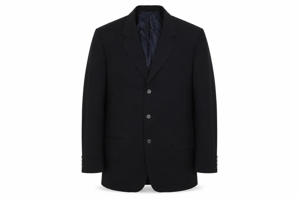 Front view of Marks & Spencer men’s black polyester jacket suit jacket, size 40, regular