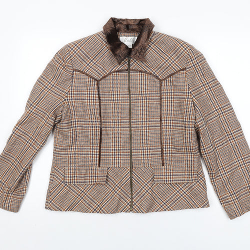 Mable Womens Brown Geometric Jacket Coat Size 16 Zip