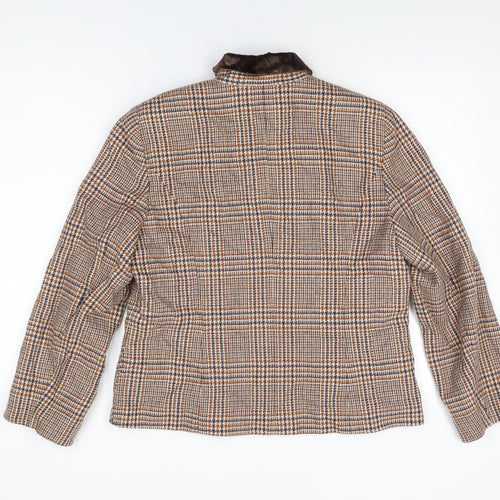 Mable Womens Brown Geometric Jacket Coat Size 16 Zip