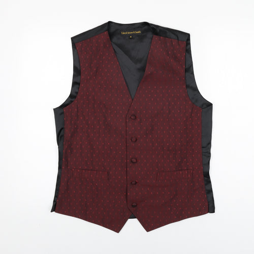 Lloyd Attree & Smith Mens Red Geometric Polyester Jacket Suit Waistcoat Size M Regular