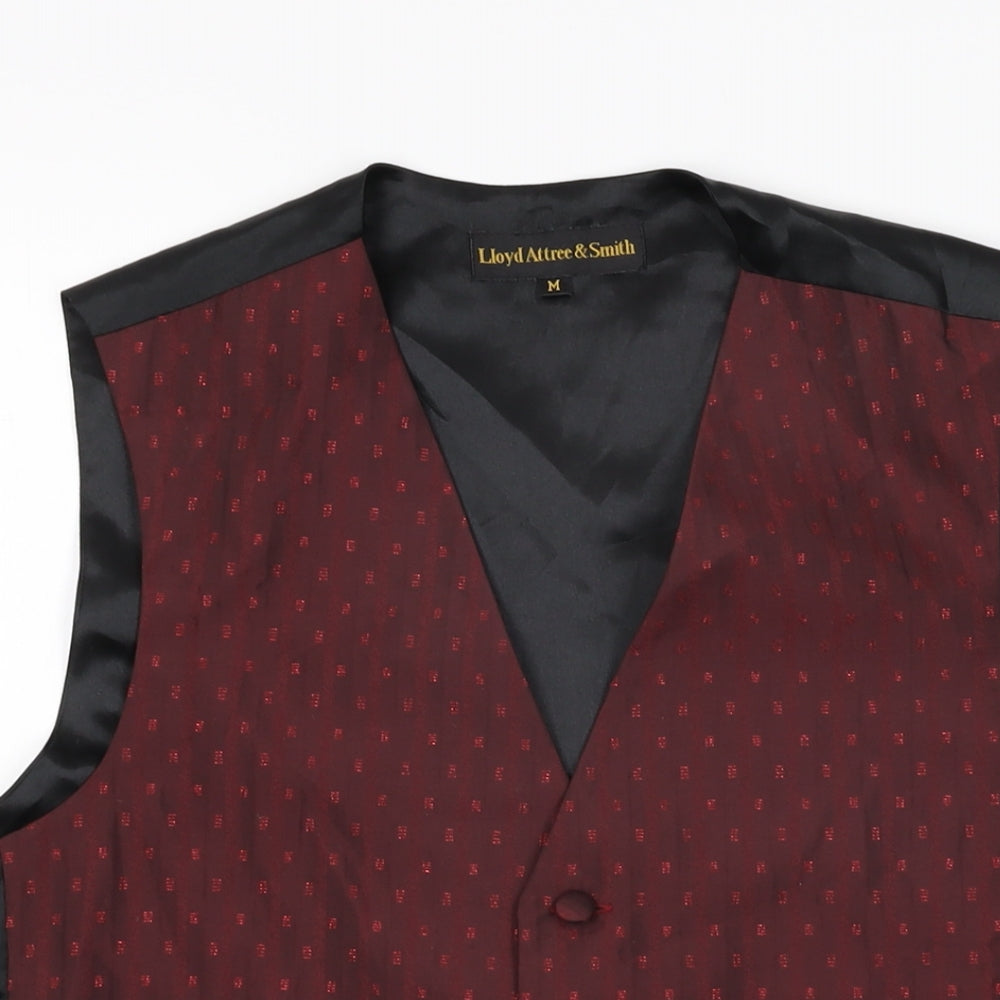 Lloyd Attree & Smith Mens Red Geometric Polyester Jacket Suit Waistcoat Size M Regular