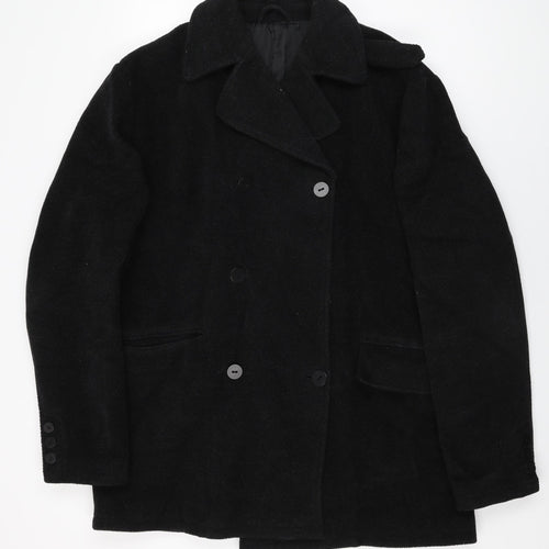 HIJKLMVWXYZ Womens Black Overcoat Coat Size XL Button