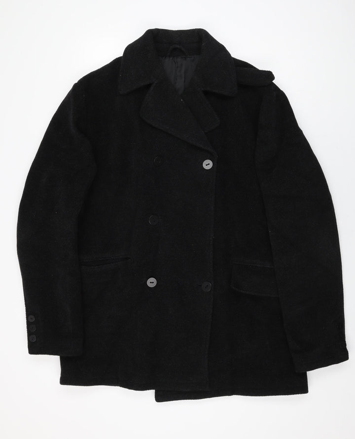 HIJKLMVWXYZ Womens Black Overcoat Coat Size XL Button