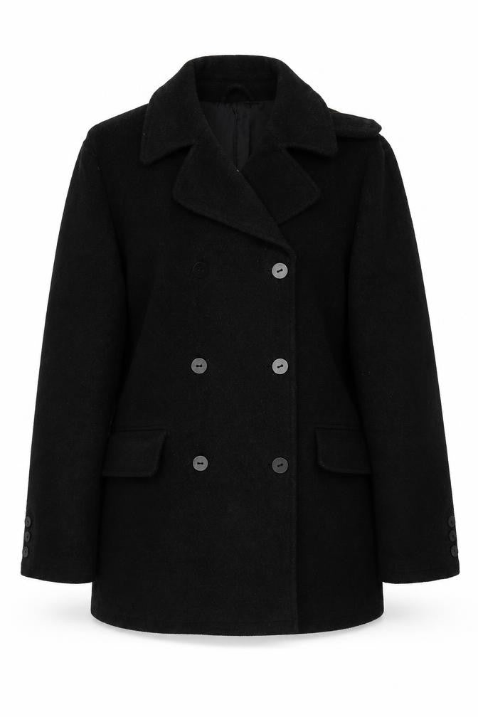 HIJKLMVWXYZ Womens Black Overcoat Coat Size XL Button
