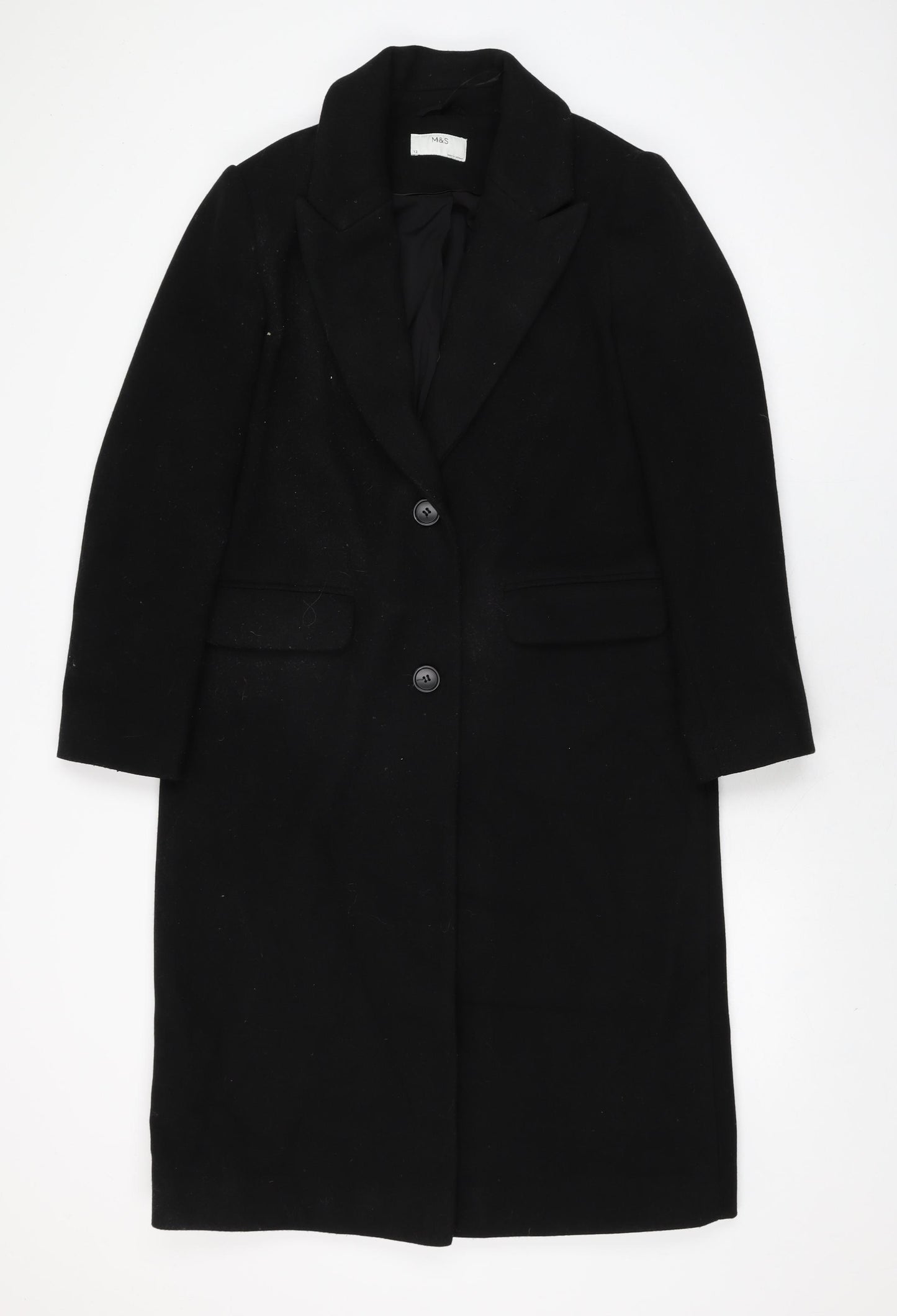 Marks and Spencer Womens Black Overcoat Coat Size 12 Button