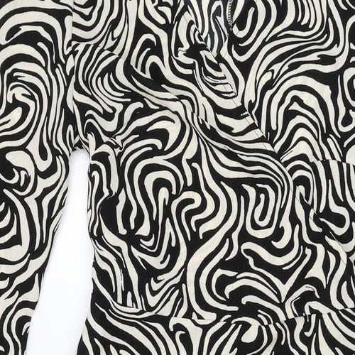 H&M Womens Ivory Geometric Polyester Wrap Dress Size M V-Neck Tie