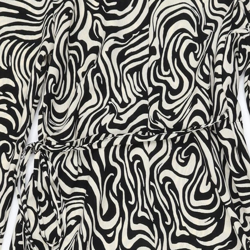 H&M Womens Ivory Geometric Polyester Wrap Dress Size M V-Neck Tie