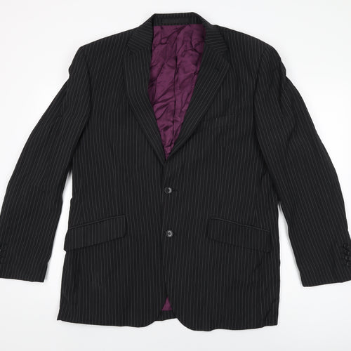 Marks and Spencer Mens Black Striped Wool Jacket Suit Jacket Size 42 Regular