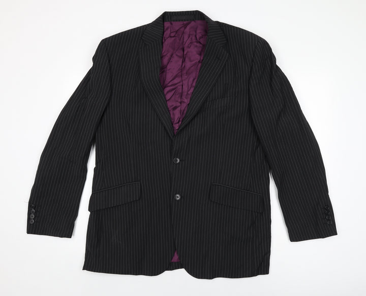 Marks and Spencer Mens Black Striped Wool Jacket Suit Jacket Size 42 Regular