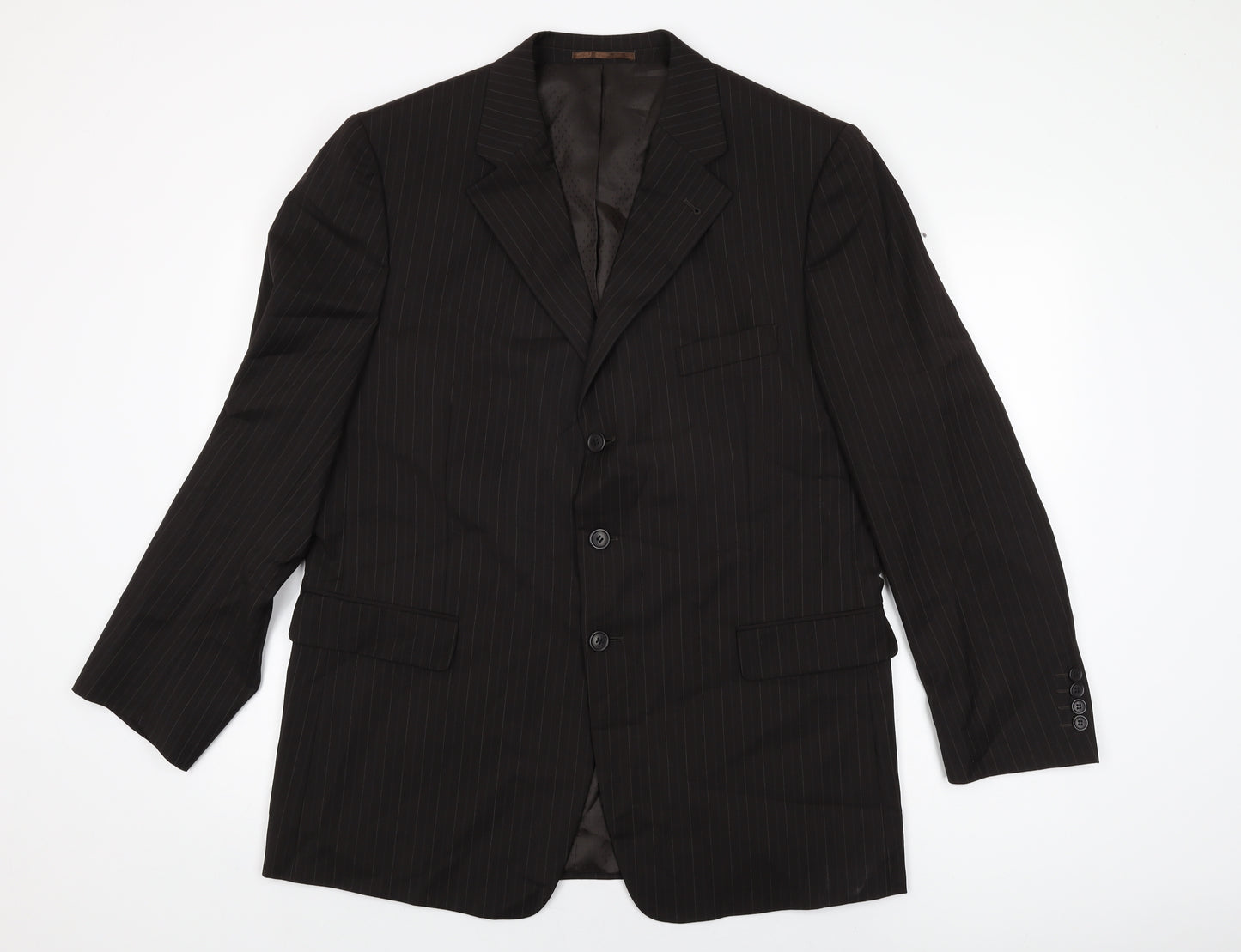 Taylor & Wright Mens Brown Striped Polyester Jacket Suit Jacket Size 44 Regular
