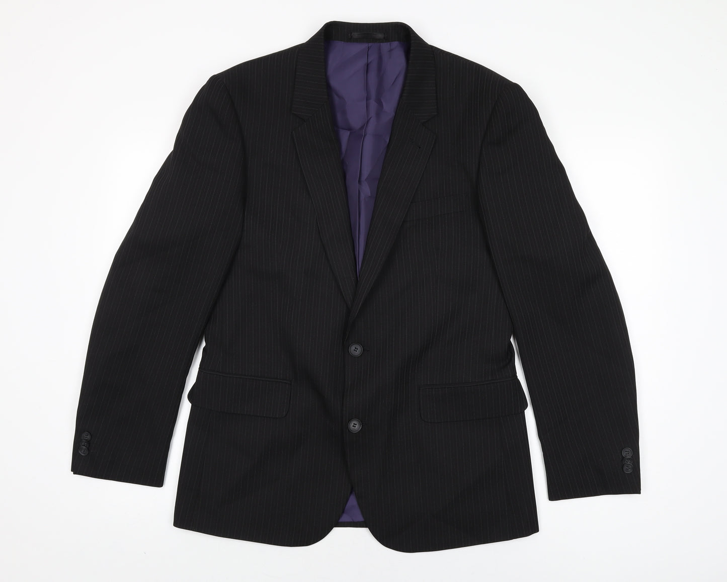Taylor & Wright Mens Black Striped Polyester Jacket Suit Jacket Size 38 Regular