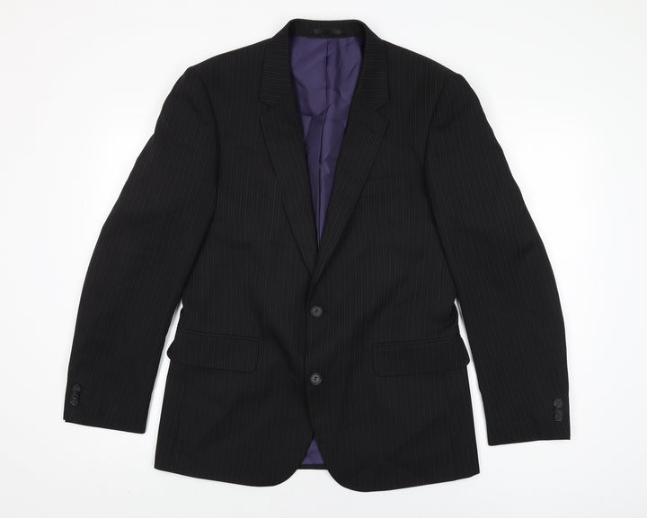 Taylor & Wright Mens Black Striped Polyester Jacket Suit Jacket Size 38 Regular