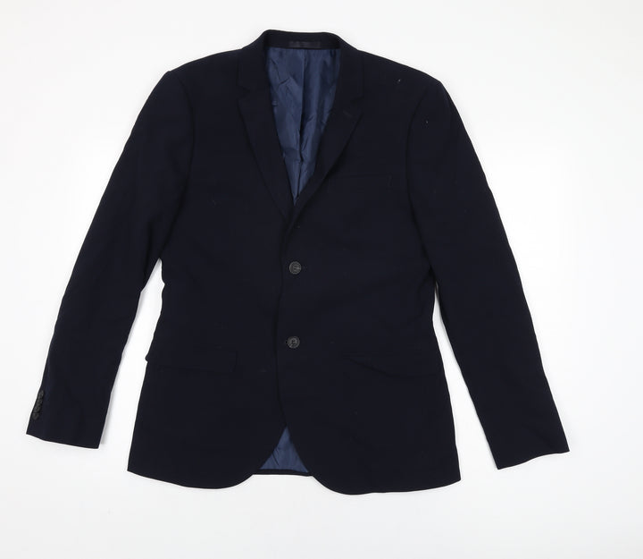 Topman Mens Blue Polyester Jacket Suit Jacket Size 40 Regular
