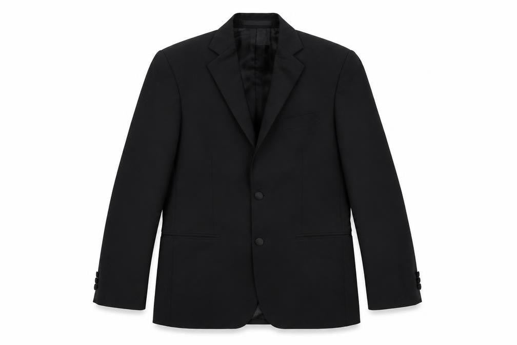 Front view of Marks & Spencer men’s black polyester jacket suit jacket, size 36, regular
