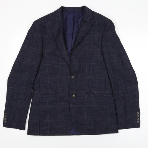 Moss London Mens Blue Plaid Polyester Jacket Suit Jacket Size 38 Regular