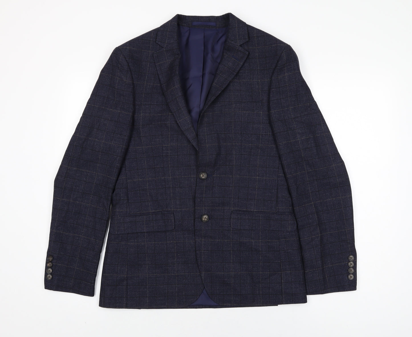 Moss London Mens Blue Plaid Polyester Jacket Suit Jacket Size 38 Regular