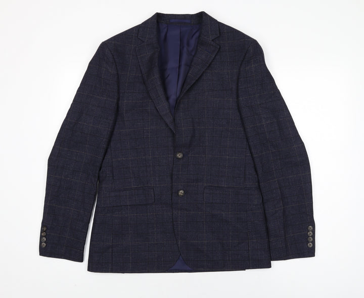 Moss London Mens Blue Plaid Polyester Jacket Suit Jacket Size 38 Regular