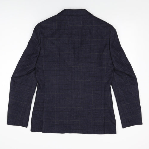 Moss London Mens Blue Plaid Polyester Jacket Suit Jacket Size 38 Regular