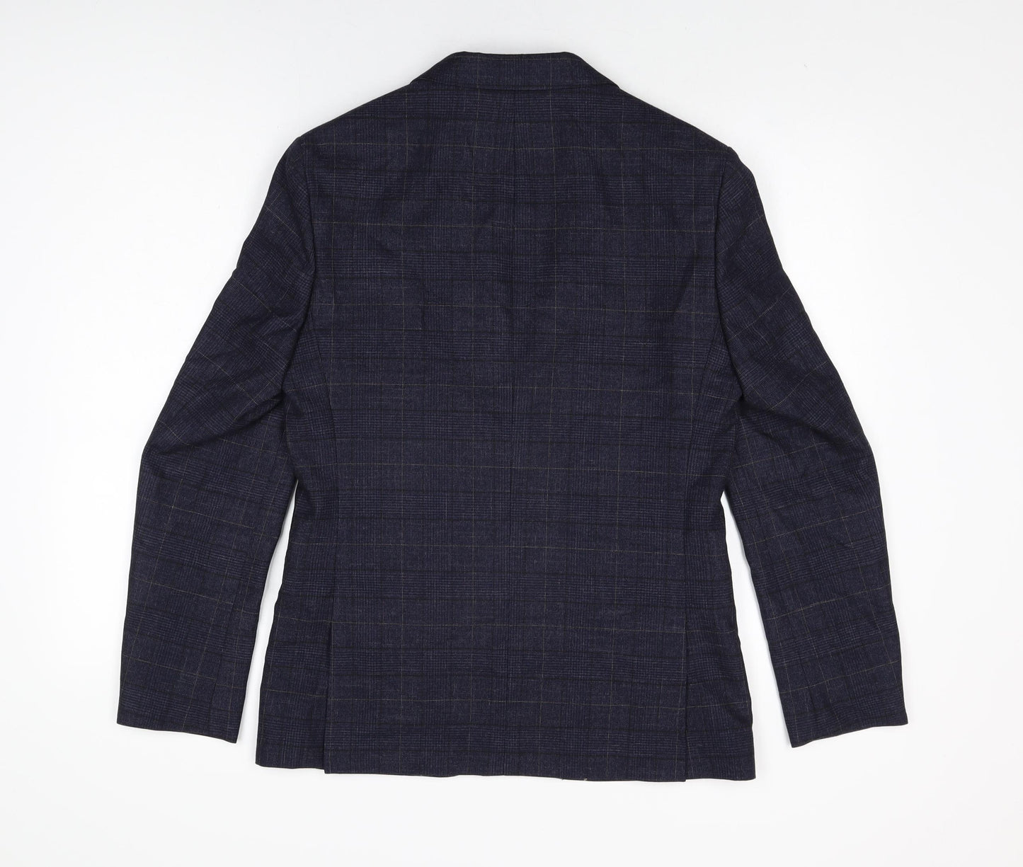 Moss London Mens Blue Plaid Polyester Jacket Suit Jacket Size 38 Regular