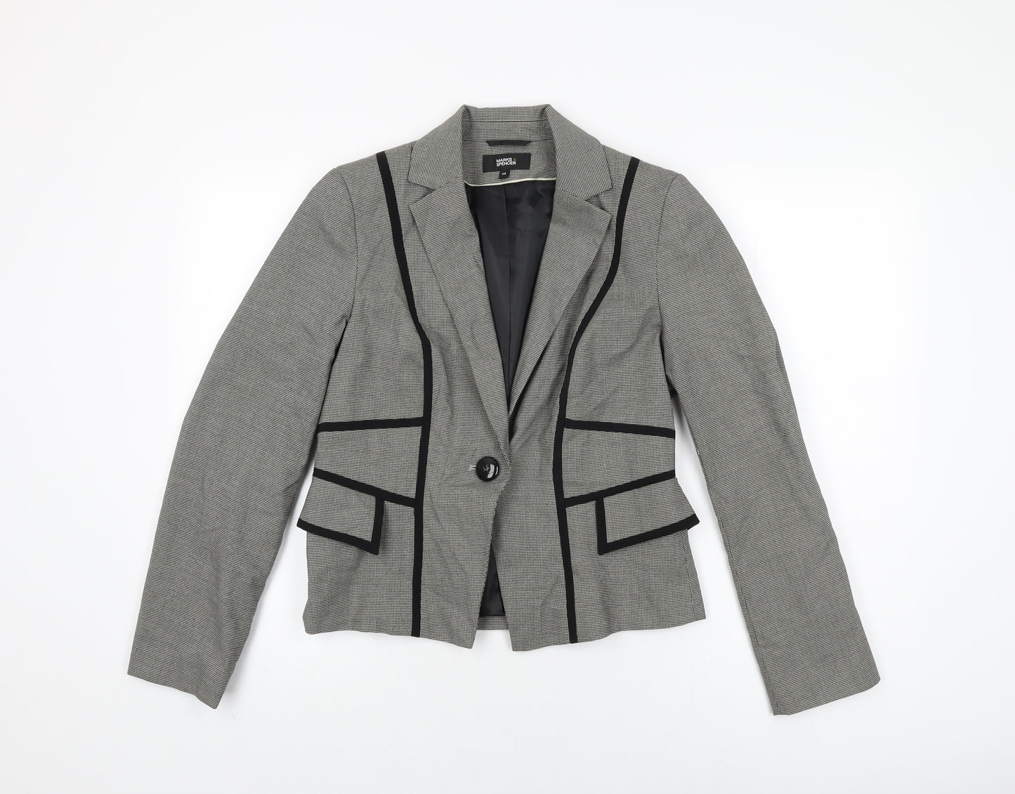 Marks and Spencer Womens Grey Geometric Jacket Blazer Size 12 Button