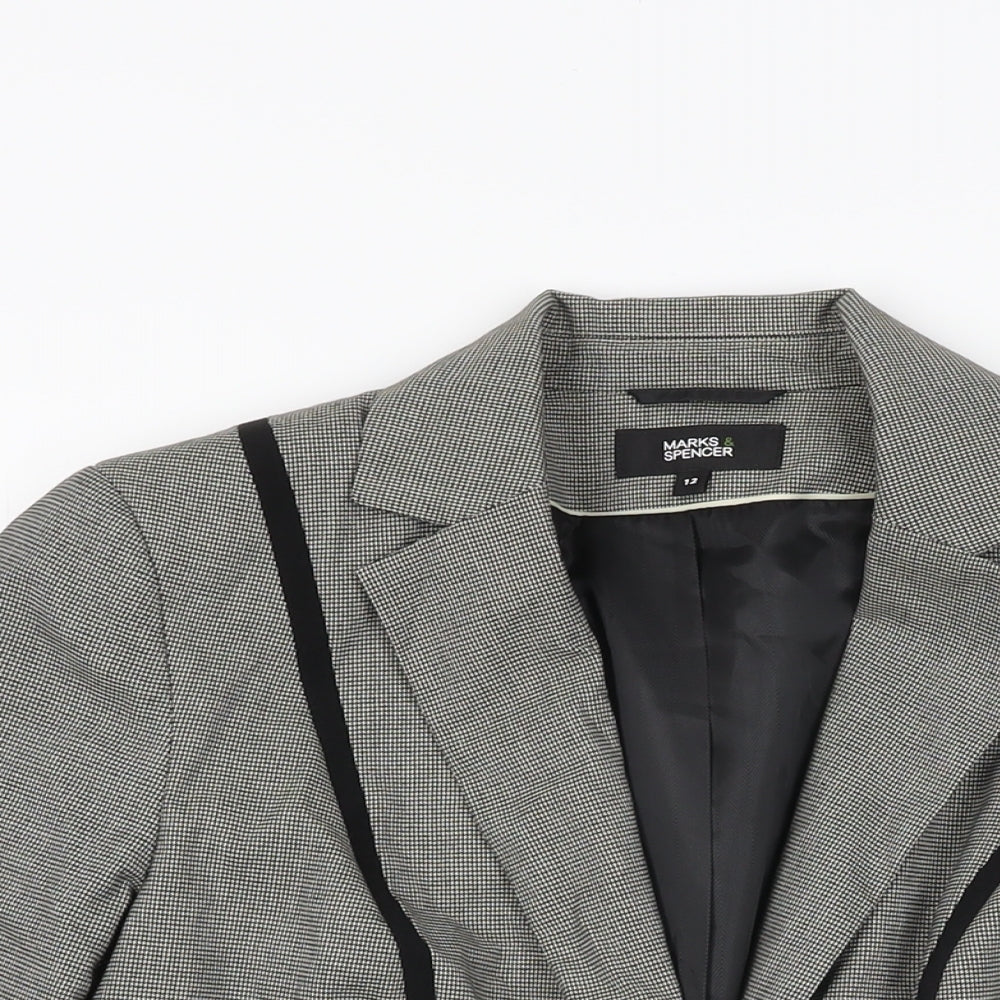 Marks and Spencer Womens Grey Geometric Jacket Blazer Size 12 Button