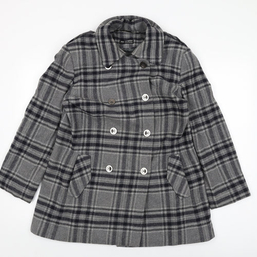 Autograph Womens Grey Plaid Overcoat Coat Size 14 Button