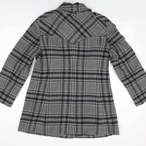 Autograph Womens Grey Plaid Overcoat Coat Size 14 Button