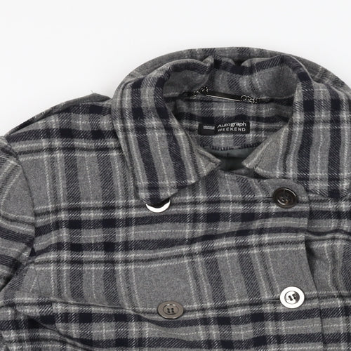 Autograph Womens Grey Plaid Overcoat Coat Size 14 Button