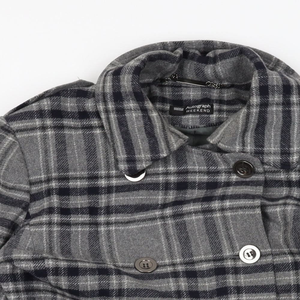 Autograph Womens Grey Plaid Overcoat Coat Size 14 Button