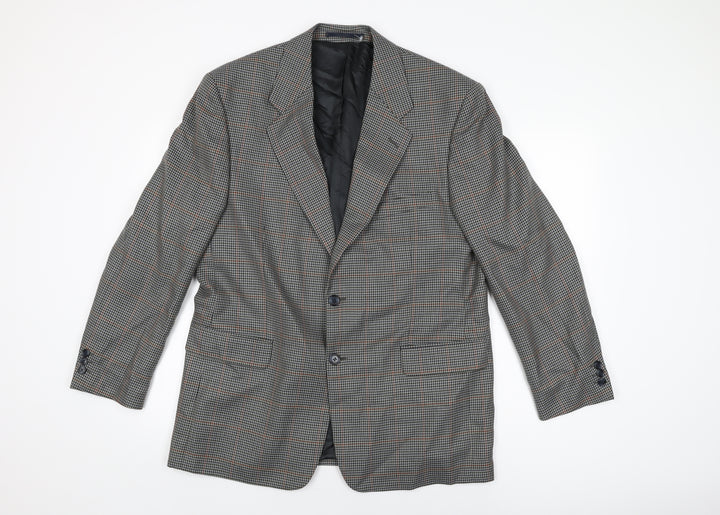 Brook Taverner Mens Grey Geometric Polyester Jacket Suit Jacket Size 42 Regular
