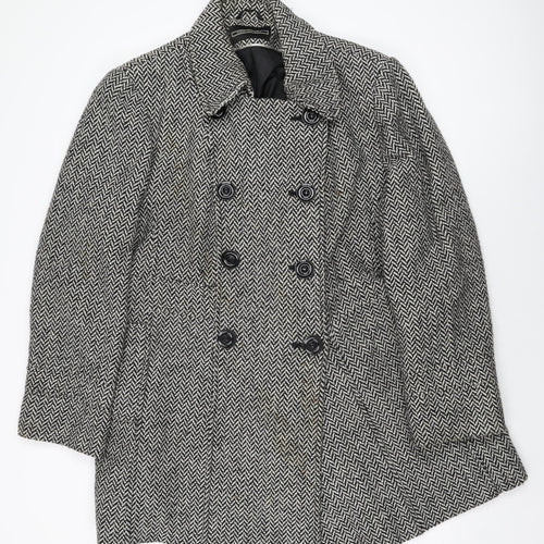 BHS Womens Black Geometric Overcoat Coat Size 22 Button