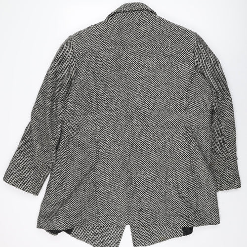 BHS Womens Black Geometric Overcoat Coat Size 22 Button