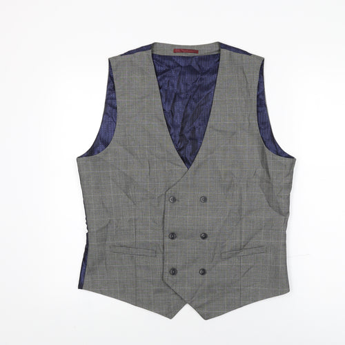 Burton Mens Grey Plaid Polyester Jacket Suit Waistcoat Size L Regular