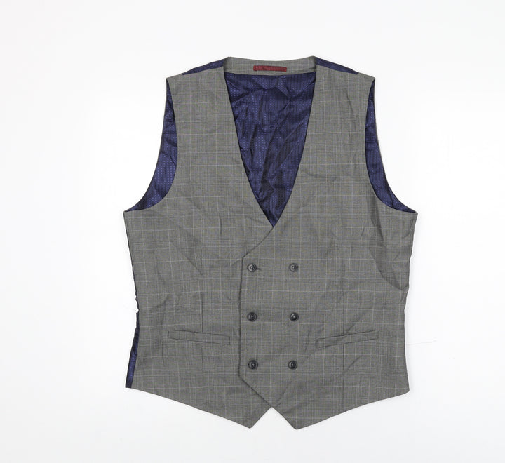 Burton Mens Grey Plaid Polyester Jacket Suit Waistcoat Size L Regular