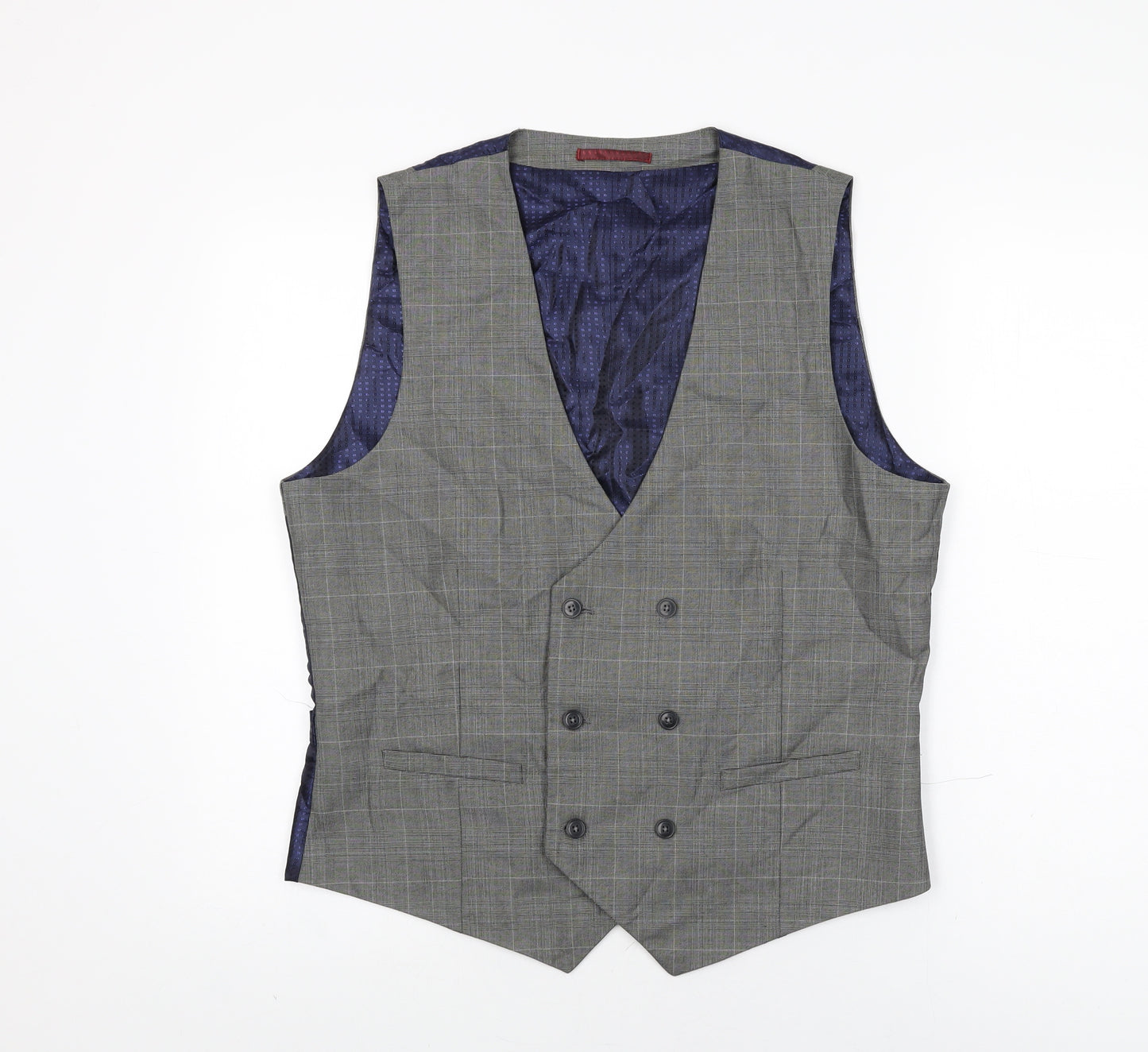 Burton Mens Grey Plaid Polyester Jacket Suit Waistcoat Size L Regular
