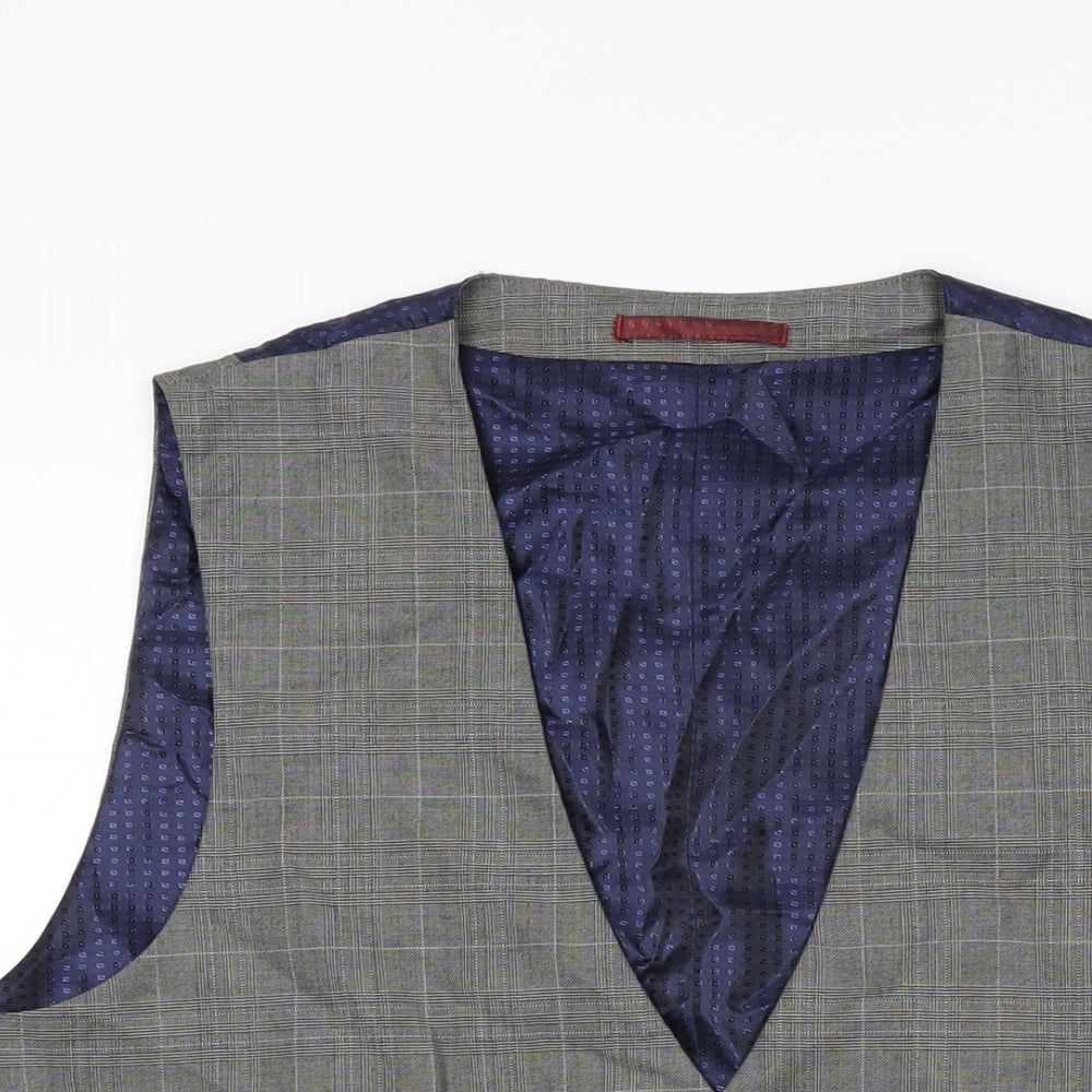 Burton Mens Grey Plaid Polyester Jacket Suit Waistcoat Size L Regular