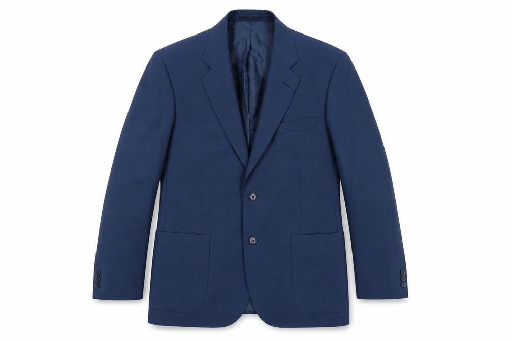 Front view of Gurteen men’s blue polyester jacket suit jacket, size 40, regular
