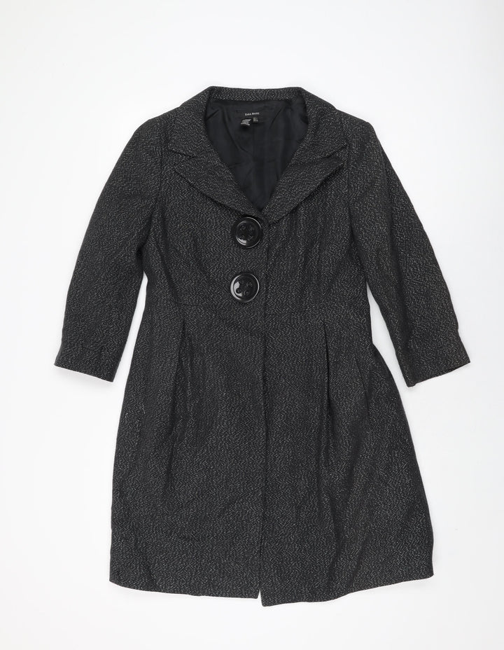 Zara Womens Black Overcoat Coat Size L Button