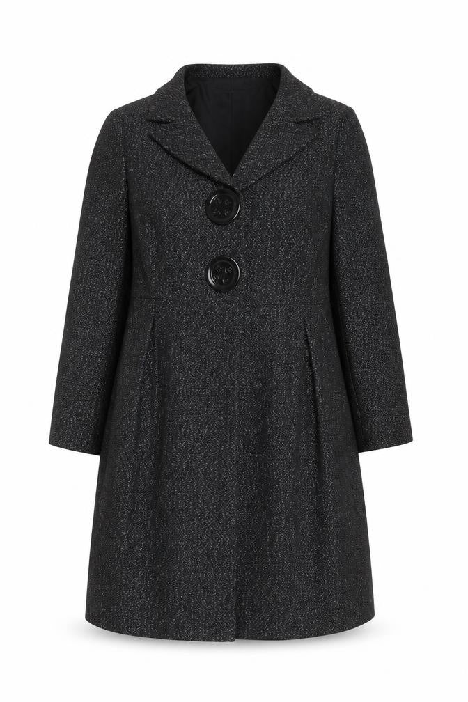 Front view of Zara women’s black overcoat coat, size L, button